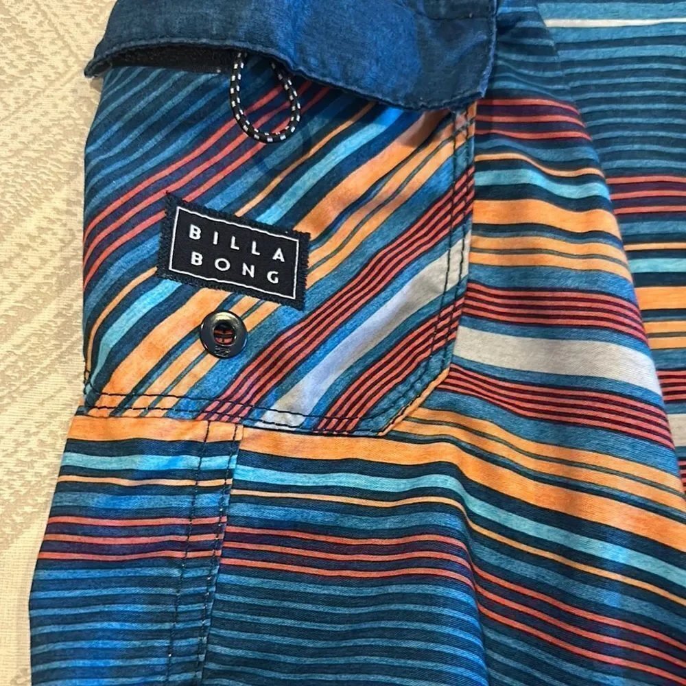 Billabong Boys Vibrant Striped Swim Board Shorts - Size 26